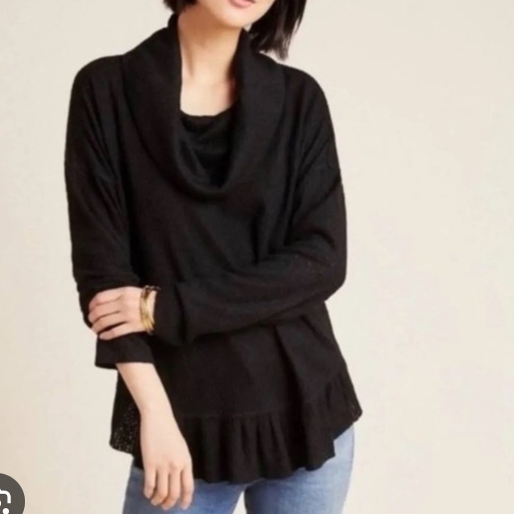 Anthropologie Maeve Addie Ruffled Hacci cowlneck long sleeve XS NWT